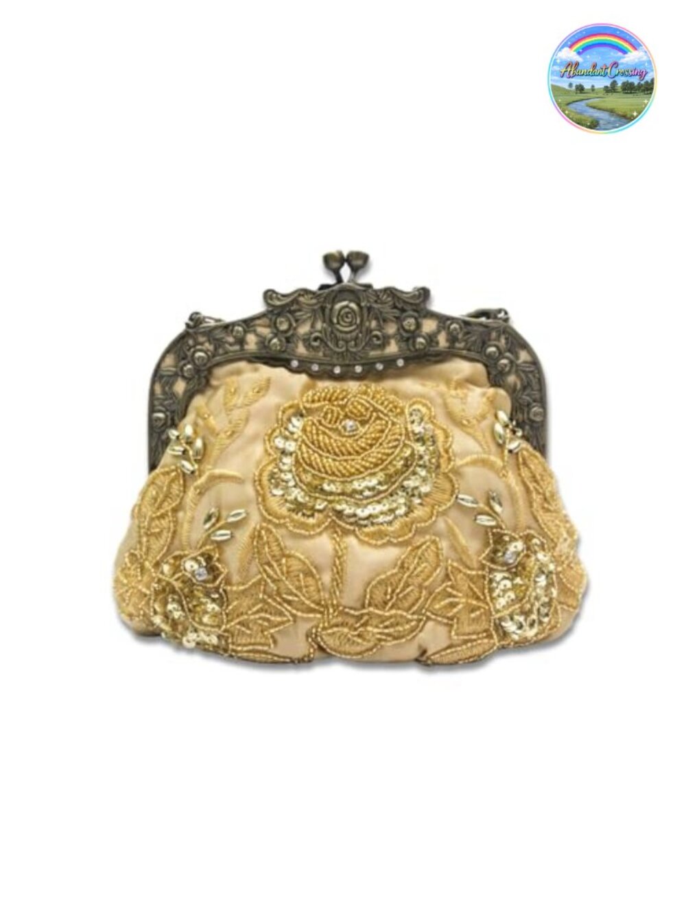 Vintage 1920s Beaded Sequin Evening Clutch with Chains